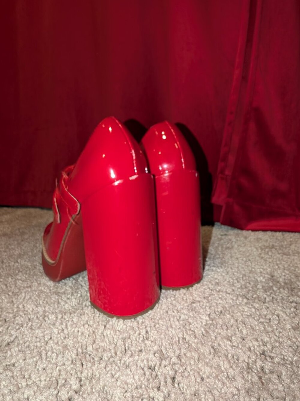 Red Patent Mary Jane Heels | Platform Retro Pinup Shoes - Picture 3 of 4